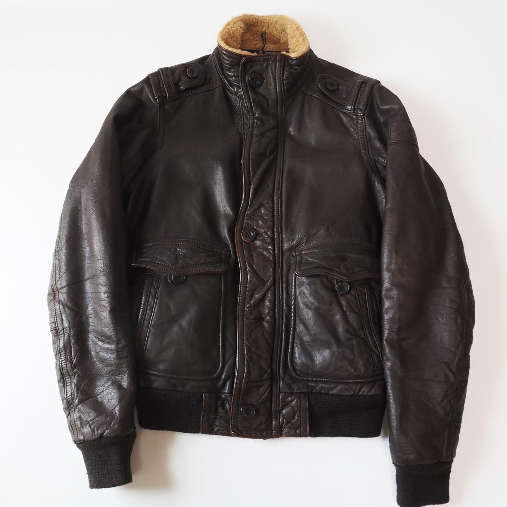Abercrombie&Fitch G-1ムートン襟レザーフライトジャケット M