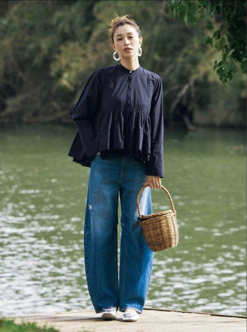 curensology カレンソロジー レイヤードギャザーブラウス ネイビー