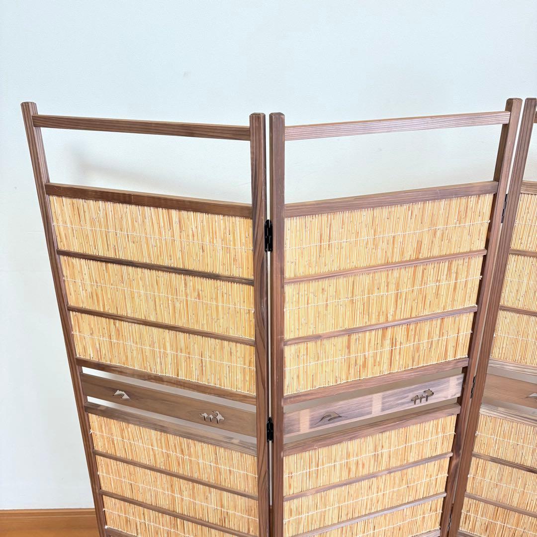 【昭和レトロ】透かし彫り 簾屏風 パーテーション 衝立 間仕切り 古民家