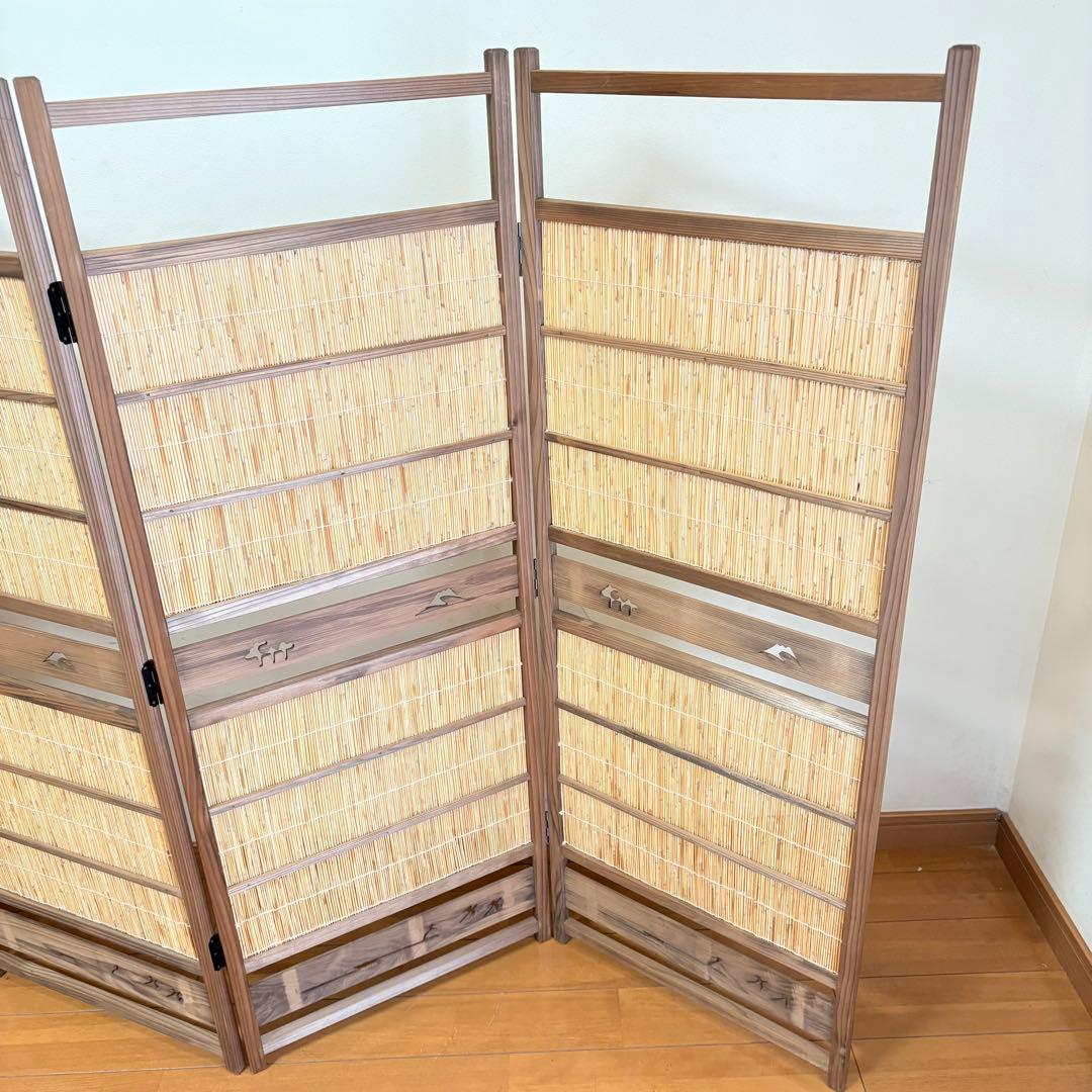 【昭和レトロ】透かし彫り 簾屏風 パーテーション 衝立 間仕切り 古民家