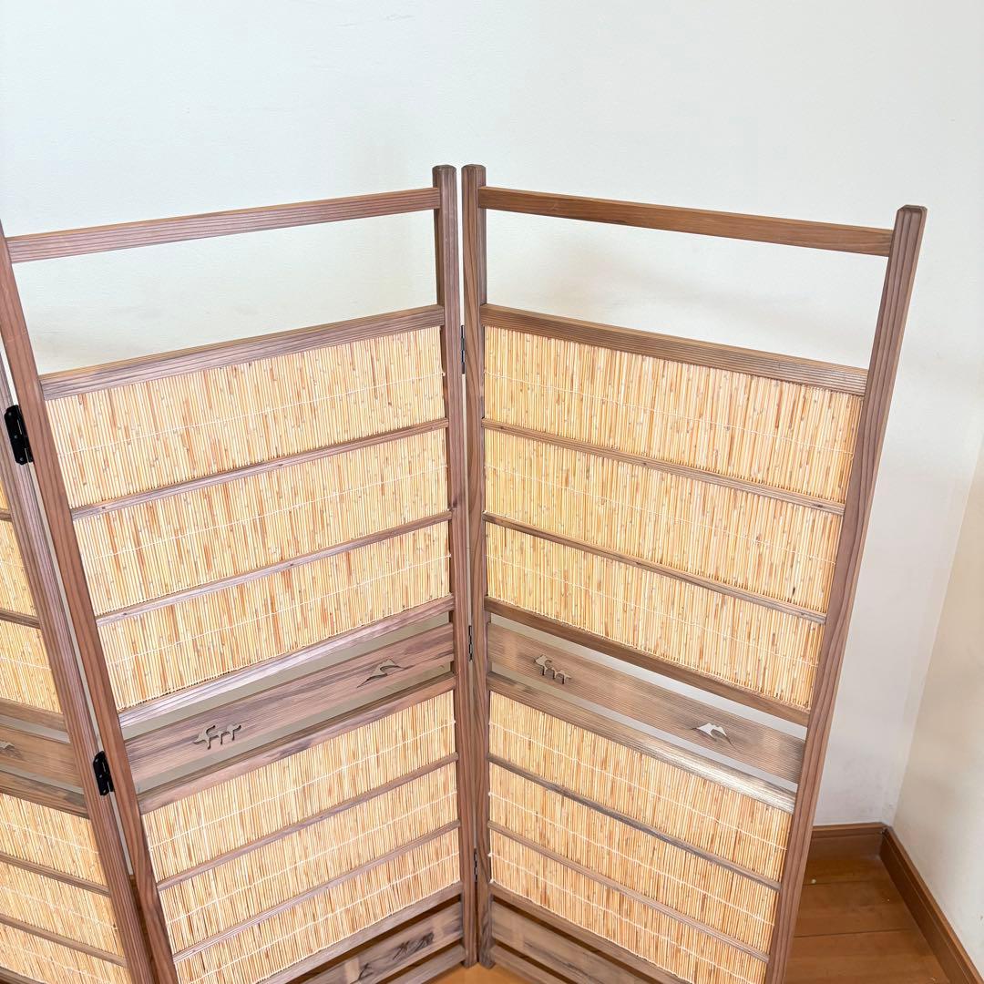 【昭和レトロ】透かし彫り 簾屏風 パーテーション 衝立 間仕切り 古民家