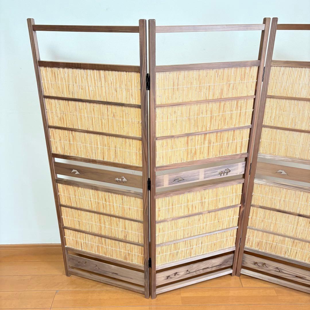 【昭和レトロ】透かし彫り 簾屏風 パーテーション 衝立 間仕切り 古民家