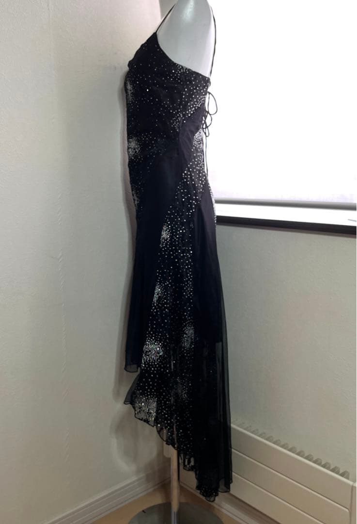 ロングドレス　ロングワンピース　黒　総レース　パーティードレス　キラキラ
