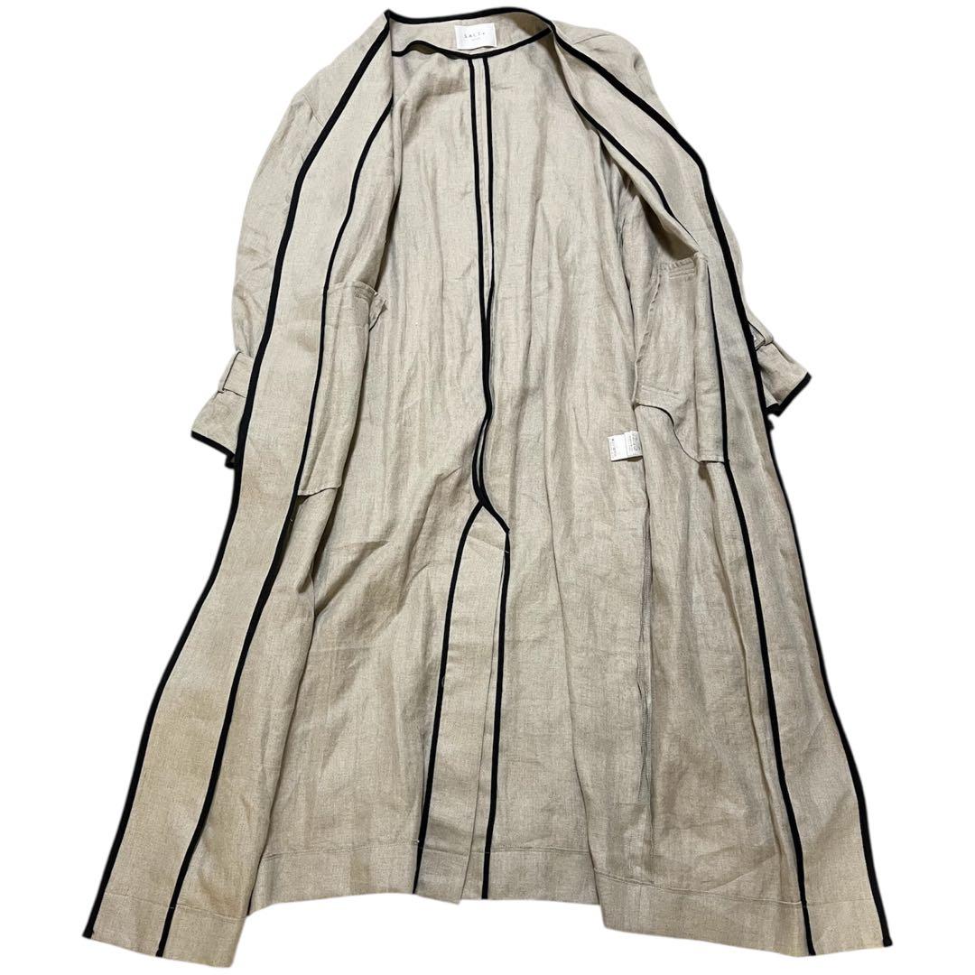 【美品】SALT+JAPAN 麻100% パイピング ロングガウンコート