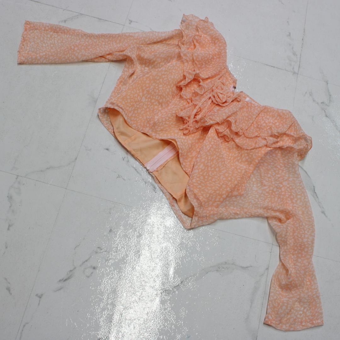 【美品 社交ダンス衣装】上下セット トップス スカート SEKINE オレンジ