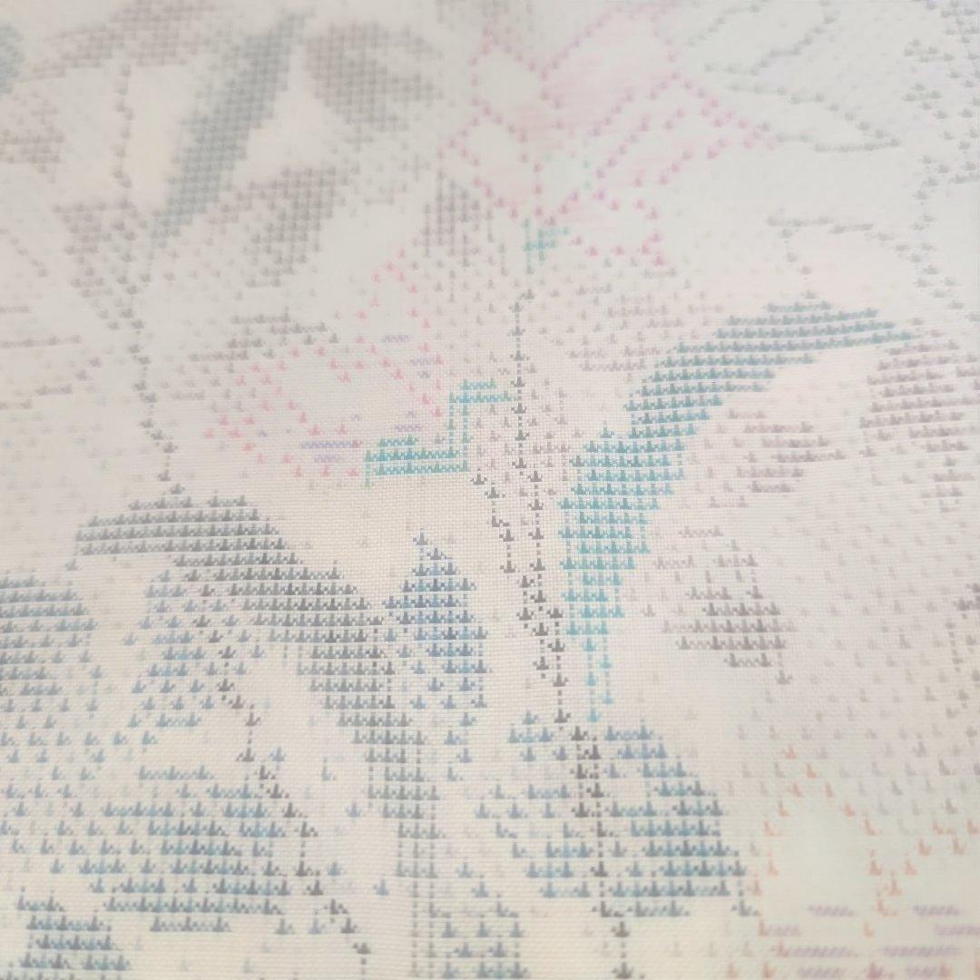 フリルスタンドカラーのワンピース　ゆったり　ピンタック　白大島紬　着物リメイク