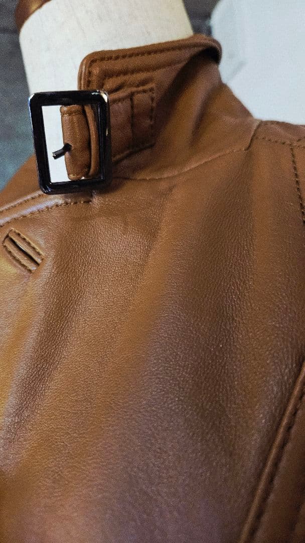 お洒落ステッチFIDAT ブラウンレザー ジャケット