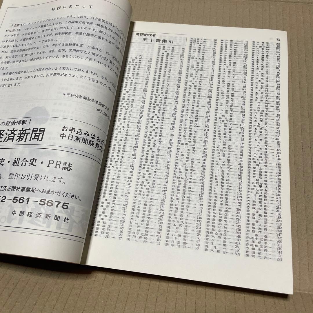 ★入手困難★ 平成2年版　東海4県　高額納税者・法人申告所得名鑑※中部経済新聞社
