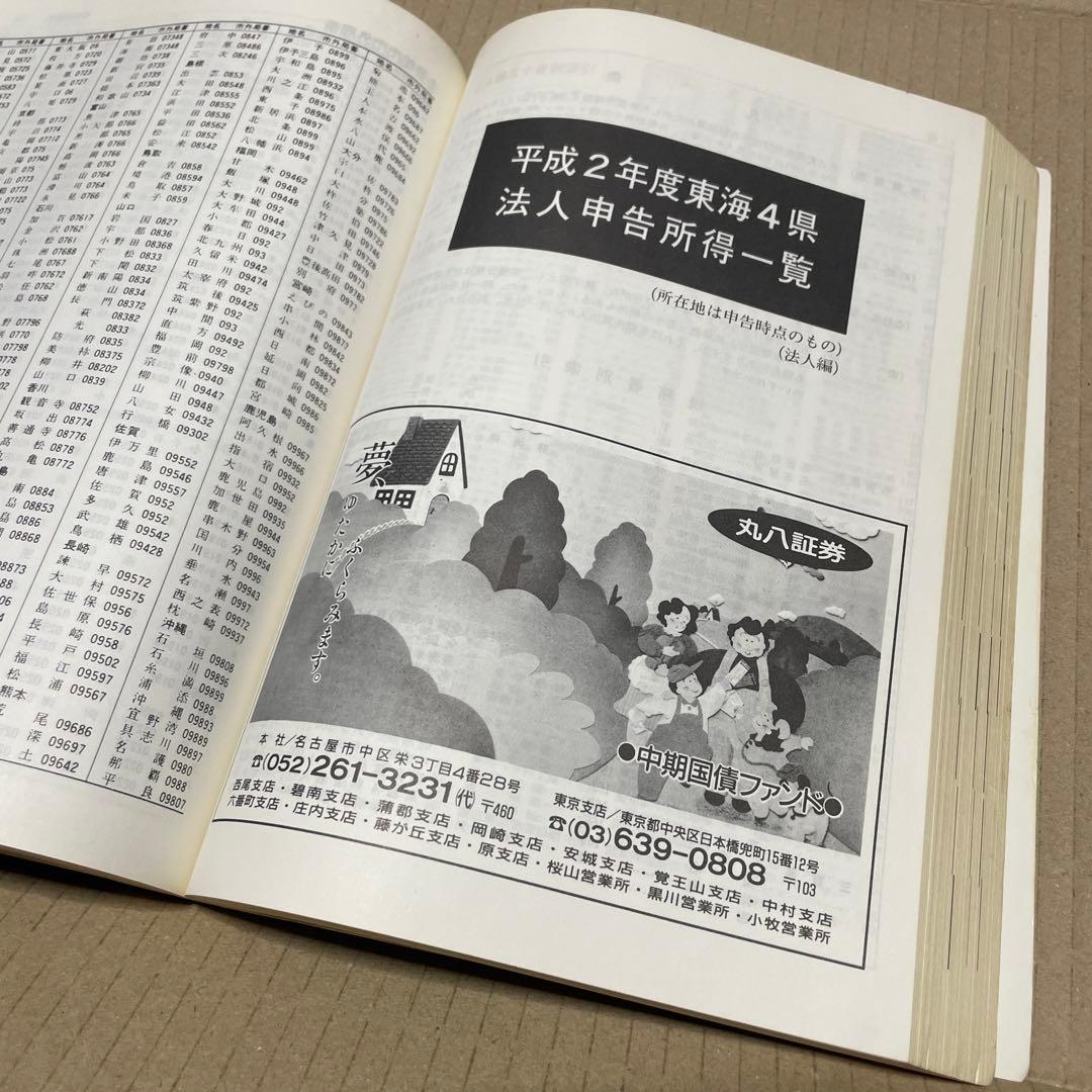 ★入手困難★ 平成2年版　東海4県　高額納税者・法人申告所得名鑑※中部経済新聞社