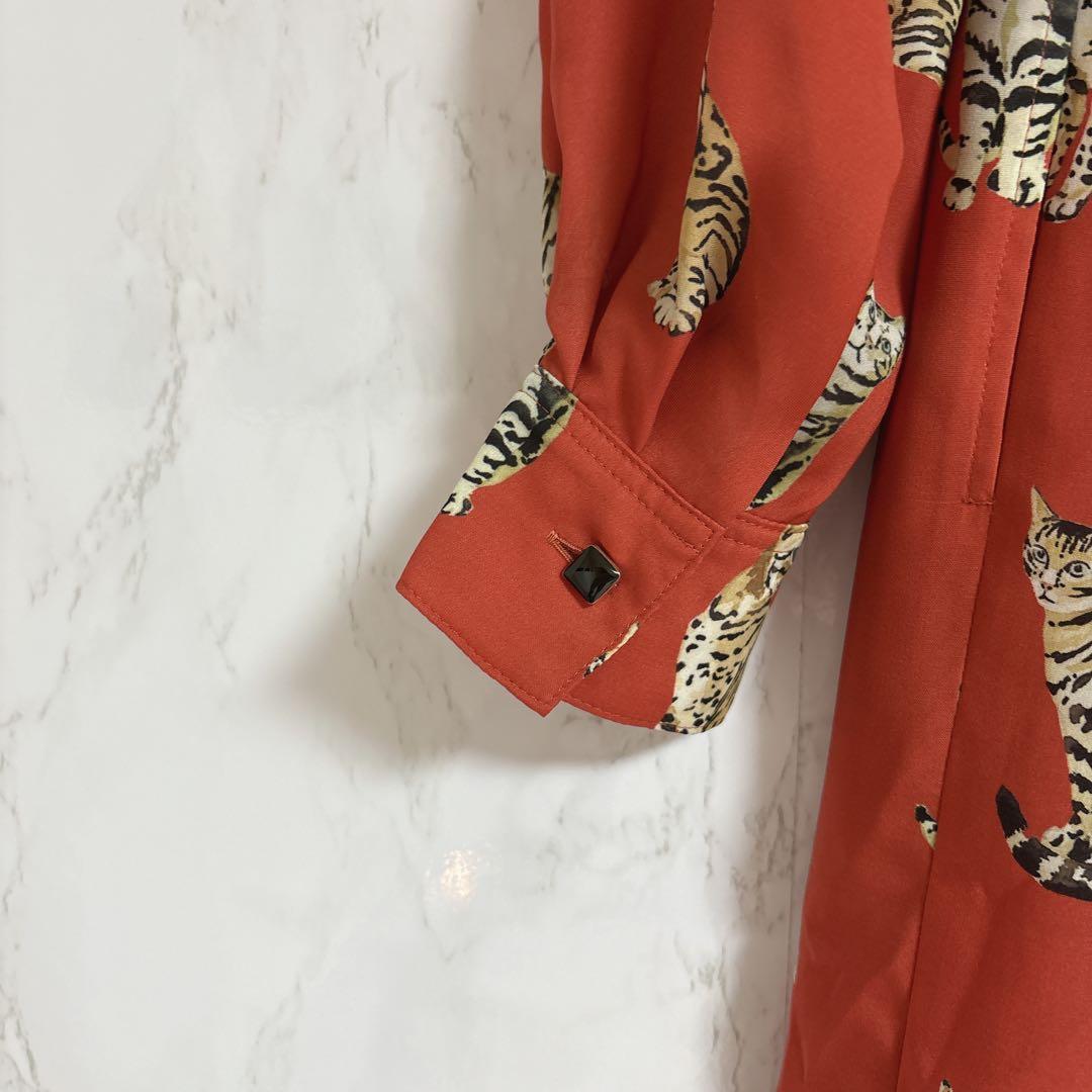 【未使用】タグつき　wb 猫プリント ロングワンピース　ビギ