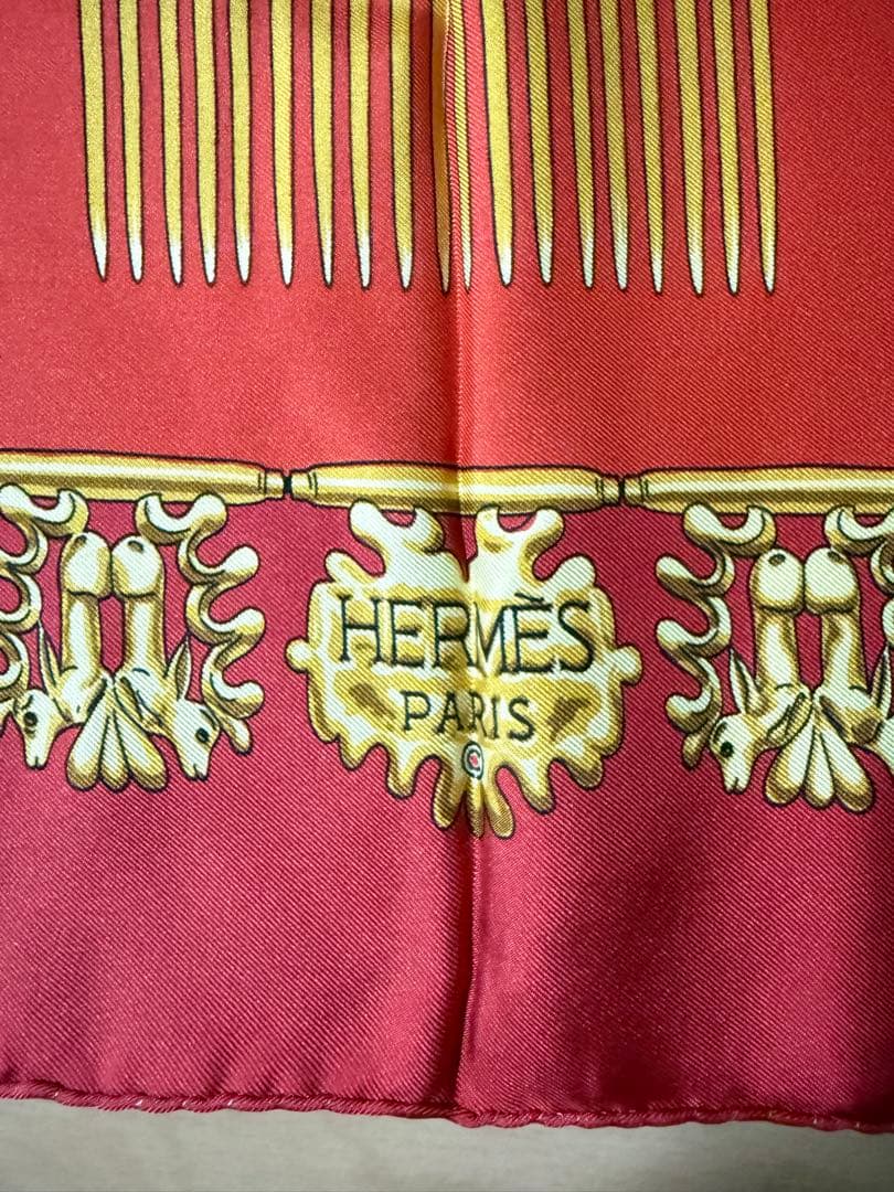 HERMES シルクスカーフ 赤金