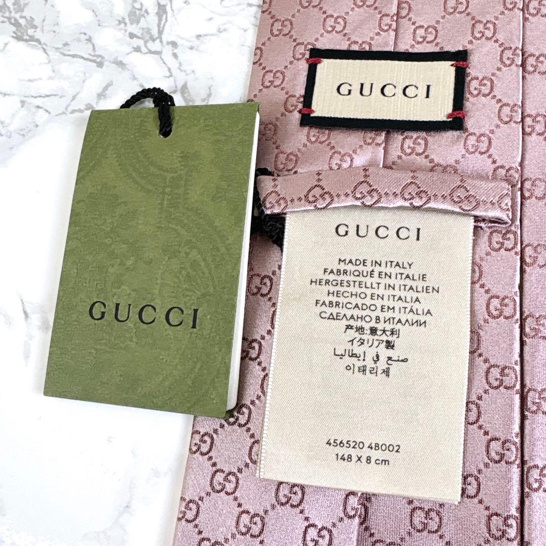 ✨未使用タグ付き✨GUCCI 現行　GG柄　シェリーライン　桃色ピンク　ネクタイ