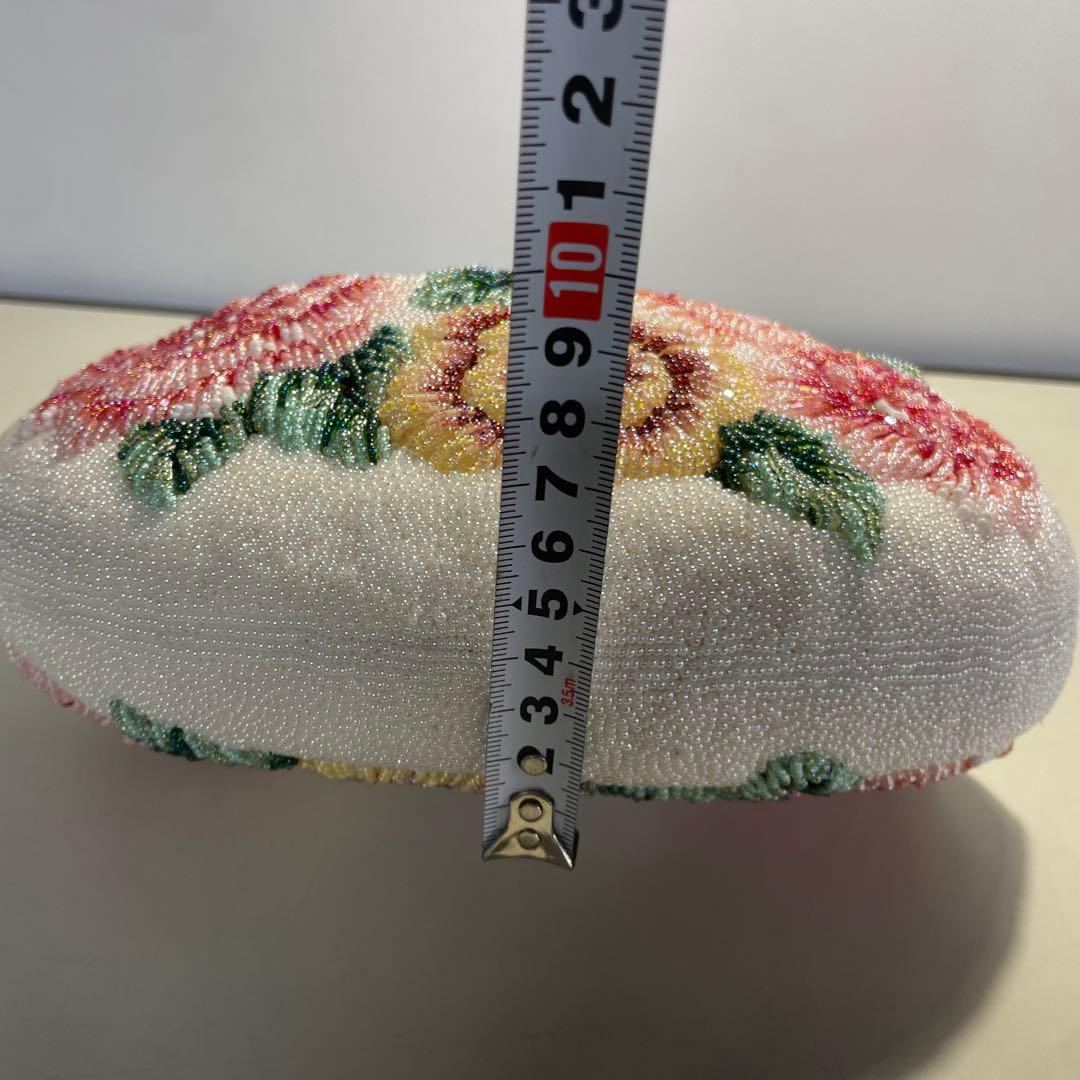 総ビーズバッグ　和装バッグ　花柄立体がま口　昭和レトロ