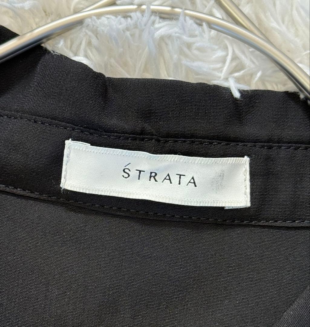 エストラータ　STRATA　コヒナ　ミックスレースシャツワンピース　黒　切替