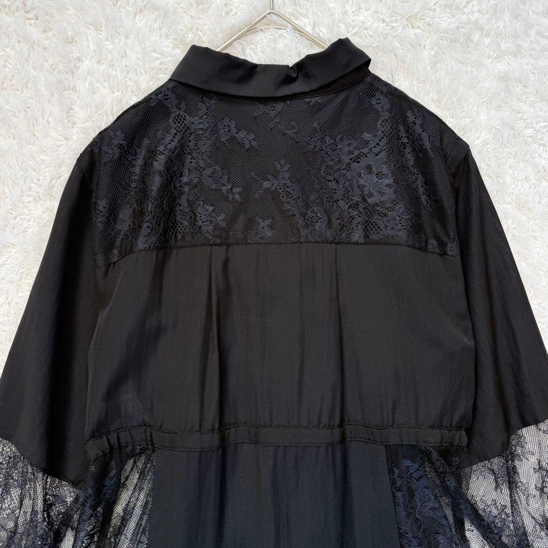 エストラータ　STRATA　コヒナ　ミックスレースシャツワンピース　黒　切替