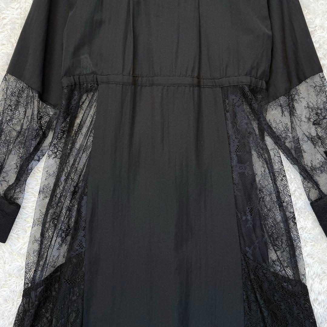 エストラータ　STRATA　コヒナ　ミックスレースシャツワンピース　黒　切替