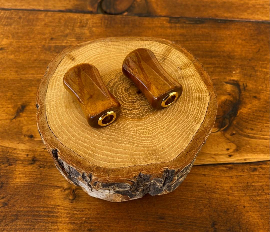 ウッドノブ　ハンドルノブ　平型　ゴールド　黄金樟の根　渓流　ダイワS シマノA