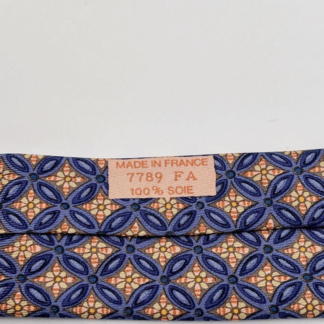 HERMES エルメス ネクタイ シルク 絹 花柄 フローラル ブルー　箱付き