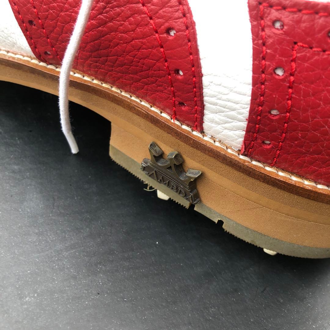 ハンドメイド 防水 ゴルフシューズ レッド/ホワイト