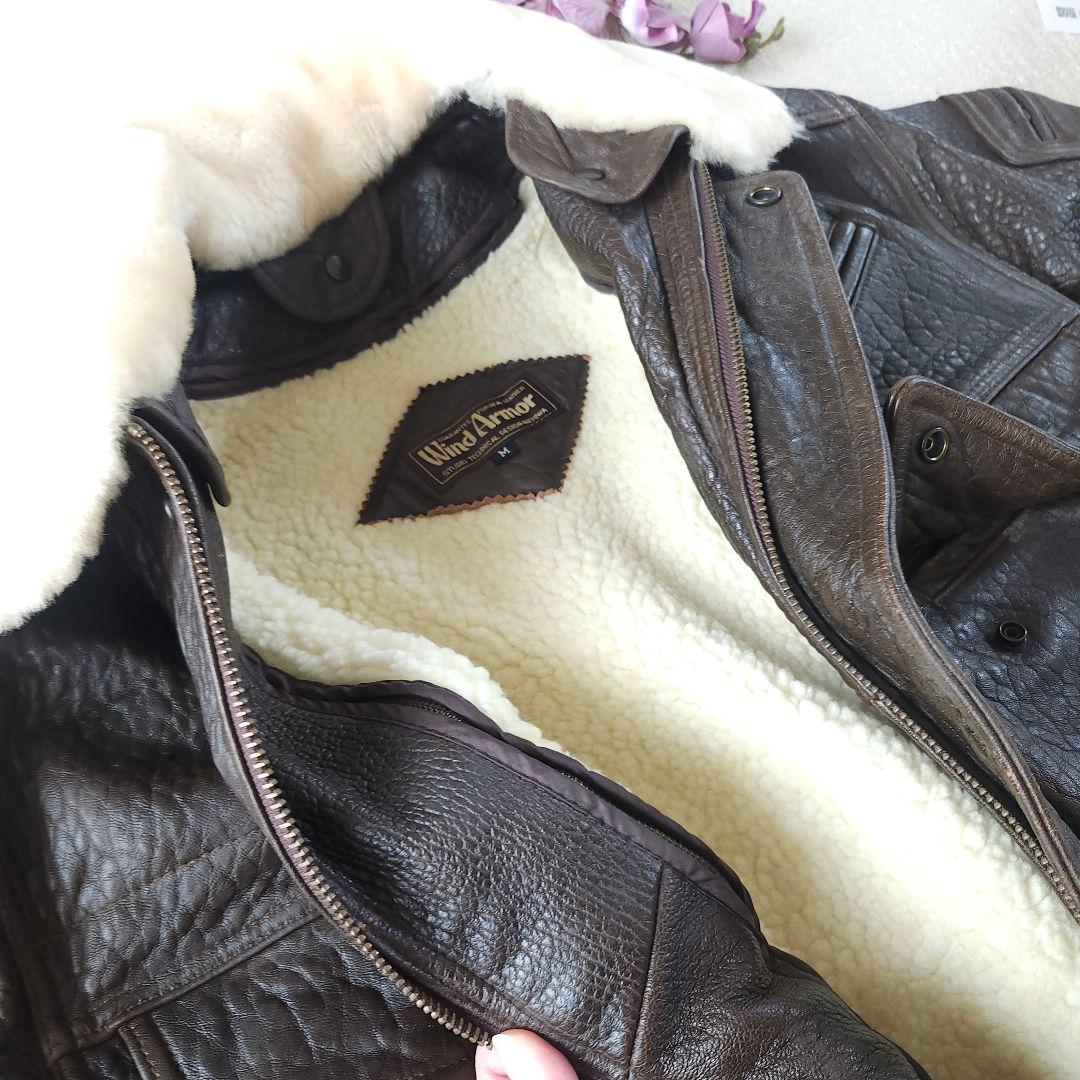 90s wind armor フランスラムレザー ムートン襟 フライトジャケット