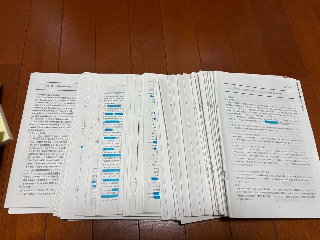 鉄緑会 2025年度高3世界史テキスト類と授業プリント、河合塾の共テ過去問セット