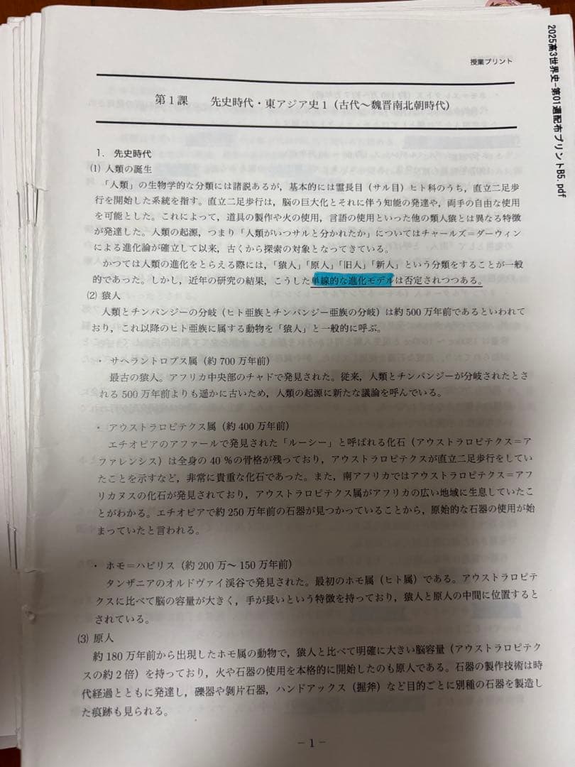 鉄緑会 2025年度高3世界史テキスト類と授業プリント、河合塾の共テ過去問セット