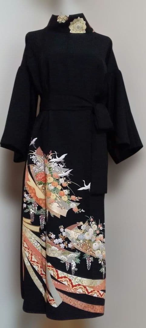 黒留袖リメイクワンピース エレガント　帯ベルト付き