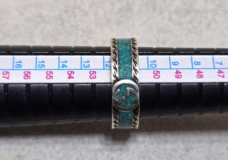 GUCCIグッチ　インターロッキングG　SVターコイズリング　11号　43333