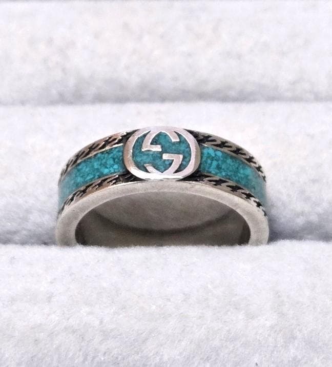 GUCCIグッチ　インターロッキングG　SVターコイズリング　11号　43333