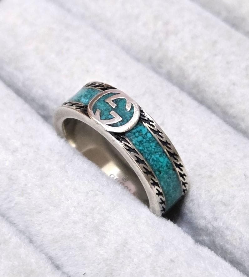 GUCCIグッチ　インターロッキングG　SVターコイズリング　11号　43333