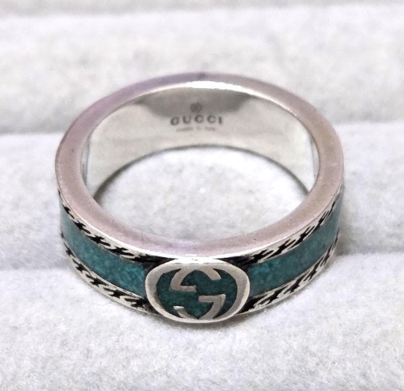 GUCCIグッチ　インターロッキングG　SVターコイズリング　11号　43333
