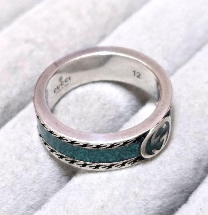 GUCCIグッチ　インターロッキングG　SVターコイズリング　11号　43333