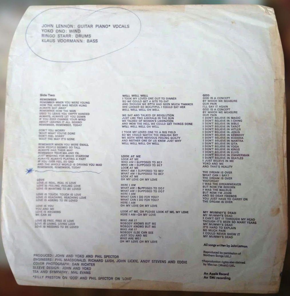 UK初回John Lennon Plastic Ono Band