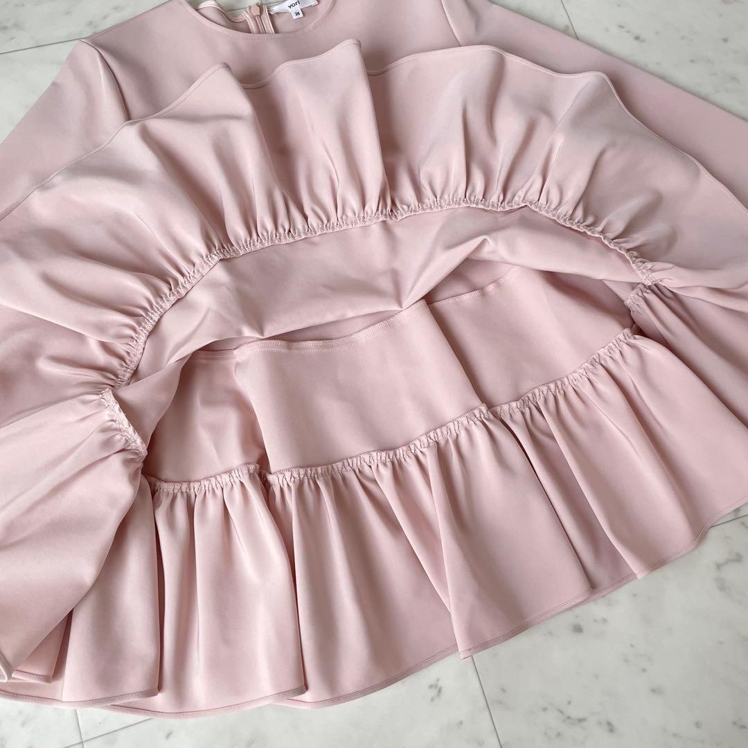 美品✨ヨリ ティアードギャザーブラウス ピンク 36