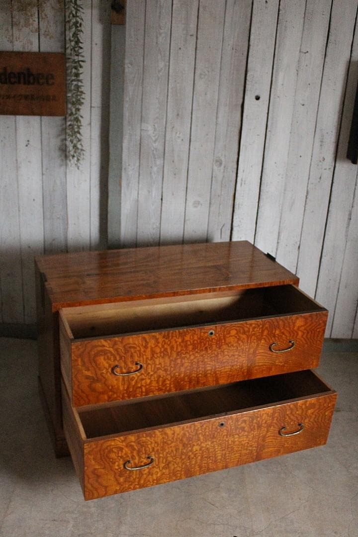 古い木製の引き出し2段　チェスト　箪笥　収納　古家具　古民家