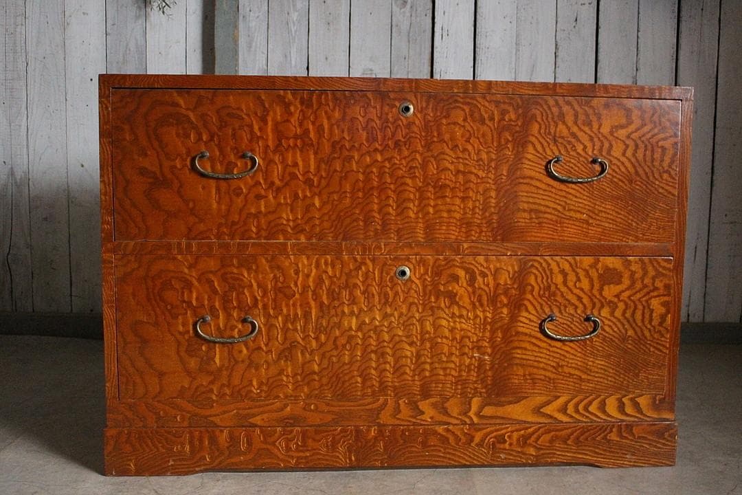 古い木製の引き出し2段　チェスト　箪笥　収納　古家具　古民家