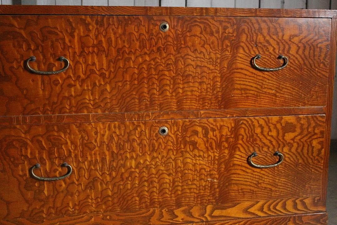 古い木製の引き出し2段　チェスト　箪笥　収納　古家具　古民家