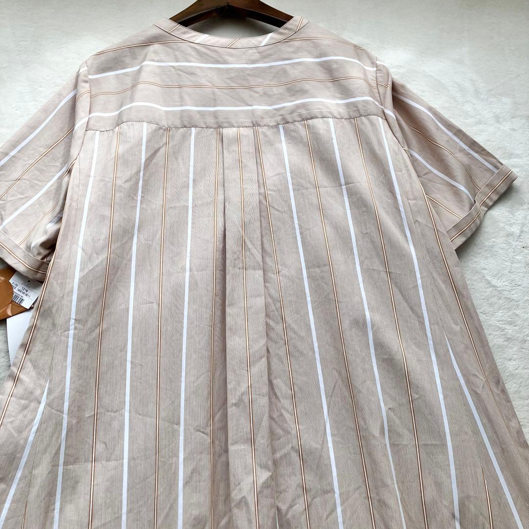 未使用タグ付 レリアン バンドカラーシャツワンピース ストライプ Lilian