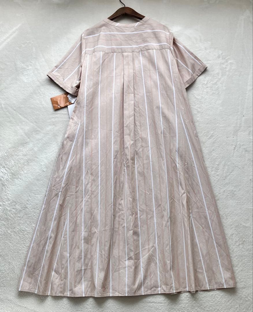 未使用タグ付 レリアン バンドカラーシャツワンピース ストライプ Lilian