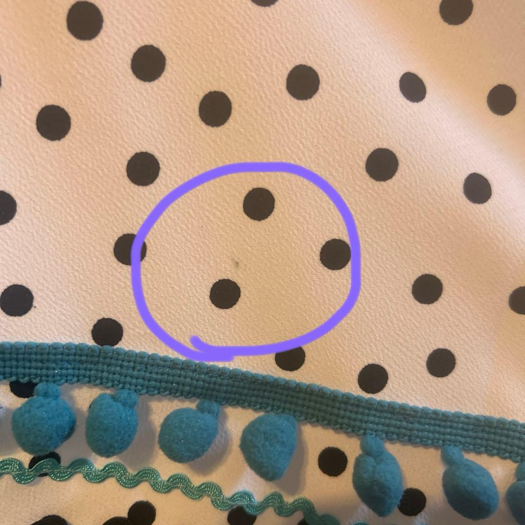 新品未使用：フラメンコシージョ白黒小ドット2色使いフリンジ白水色#訳あり