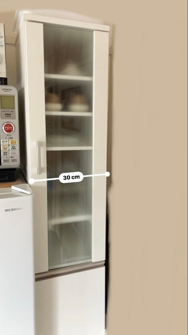 ニトリ　キッチン　棚　ガラス戸　スリム　ホワイト スリム収納　食器棚　30cm