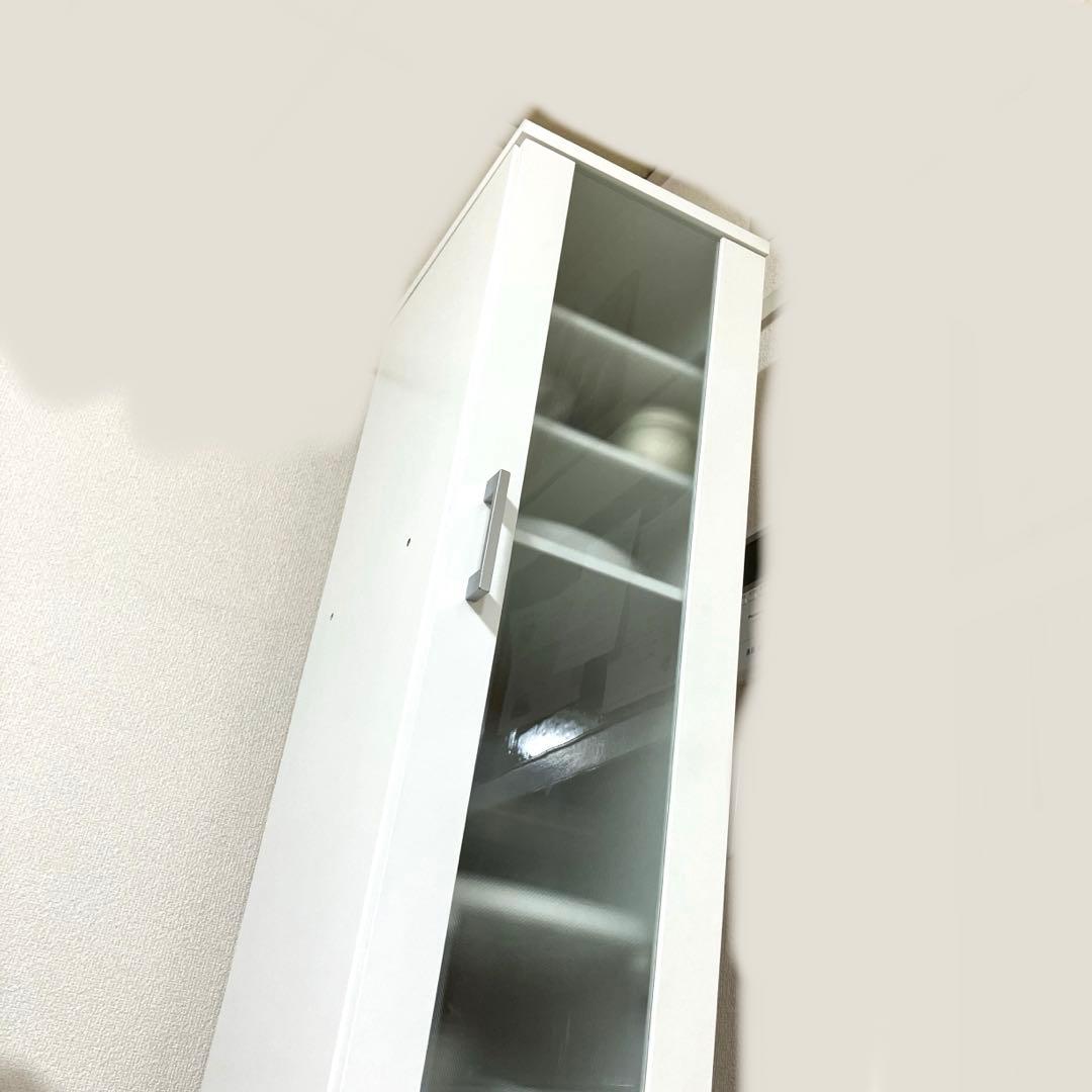 ニトリ　キッチン　棚　ガラス戸　スリム　ホワイト スリム収納　食器棚　30cm