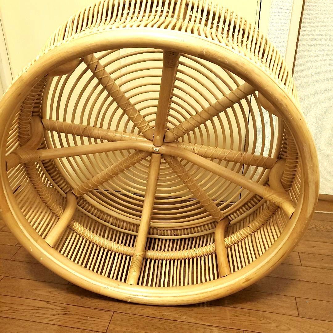 KANADEMONO ラタン 円形ローテーブル サイドテーブル ガラス板付き