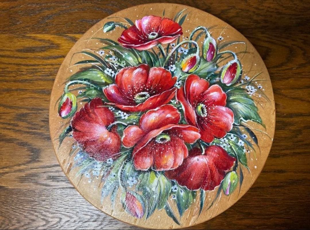 ロシア雑貨☆白樺べレスタ『スカーレット・ポピー』ラウンド収納boxマトリョーシカ