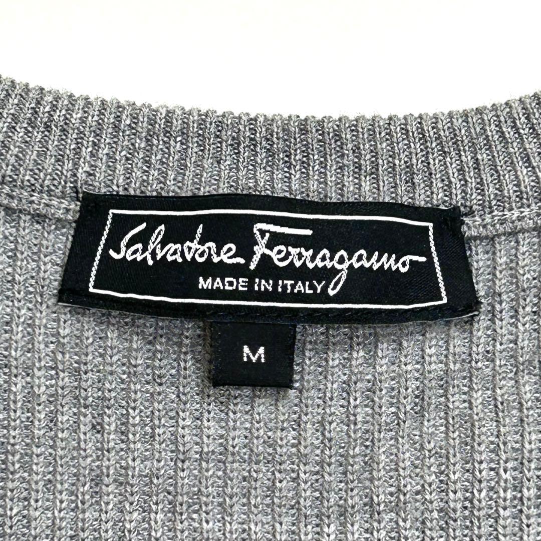 フェラガモ シルク混 ウール ニットワンピース ヘリンボーン グレー M