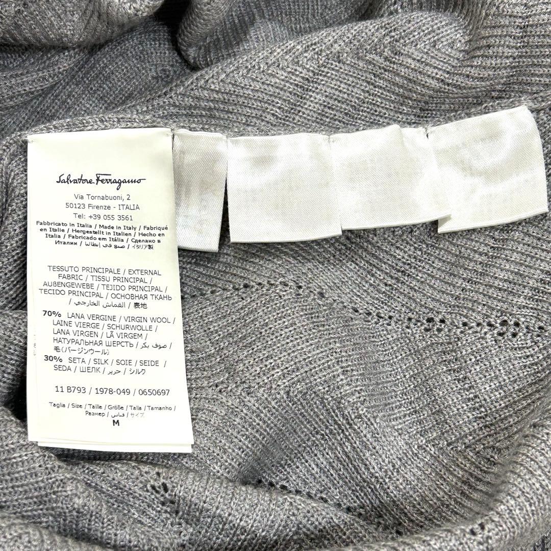 フェラガモ シルク混 ウール ニットワンピース ヘリンボーン グレー M