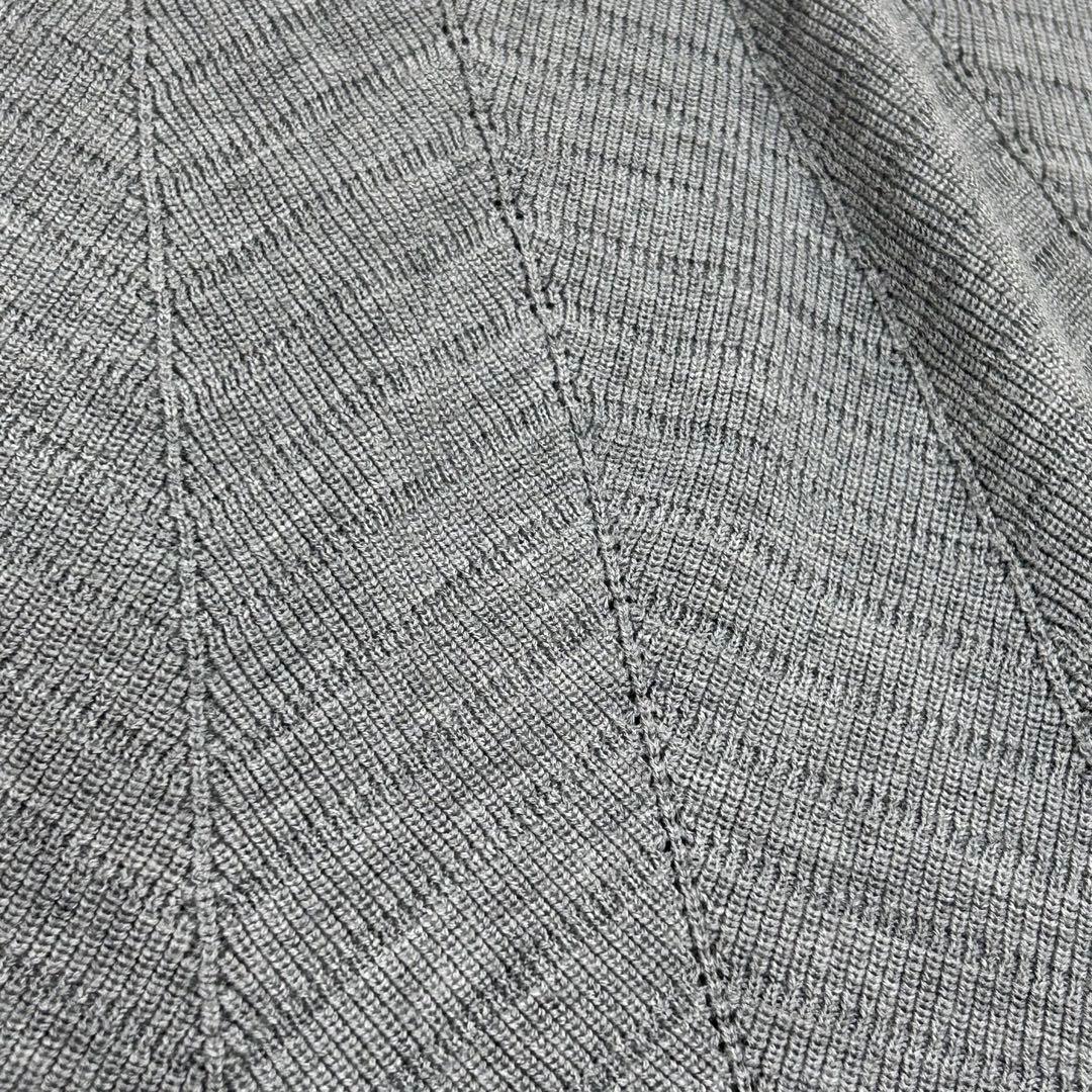 フェラガモ シルク混 ウール ニットワンピース ヘリンボーン グレー M