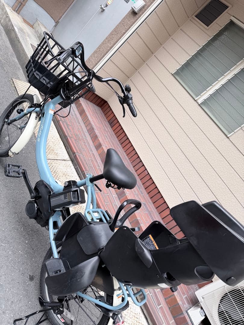 子供乗せ　ヤマハ　水色 電動アシスト自転車 チャイルドシート付き
