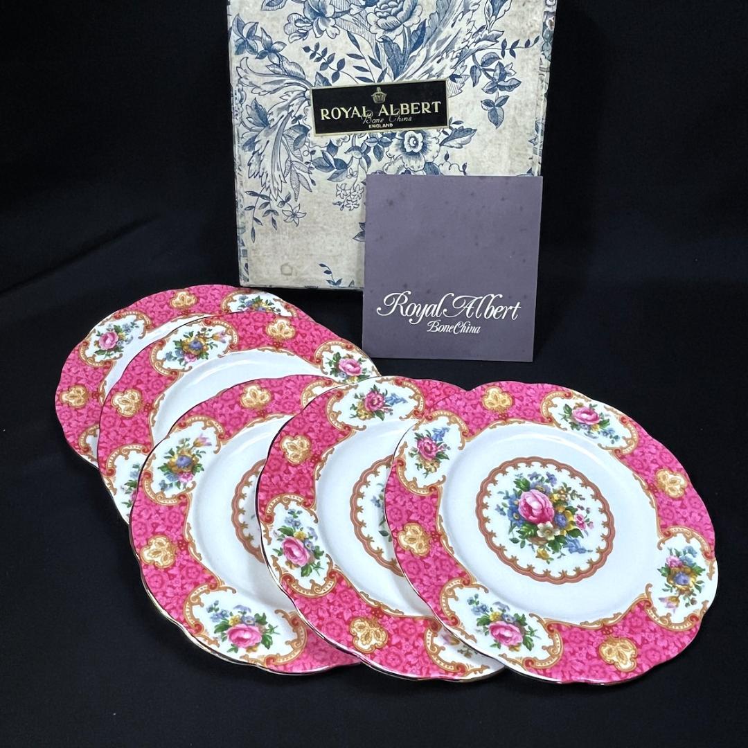 ロイヤルアルバート、レディカーライル18cm ケーキ皿5枚　未使用保管品　箱傷有