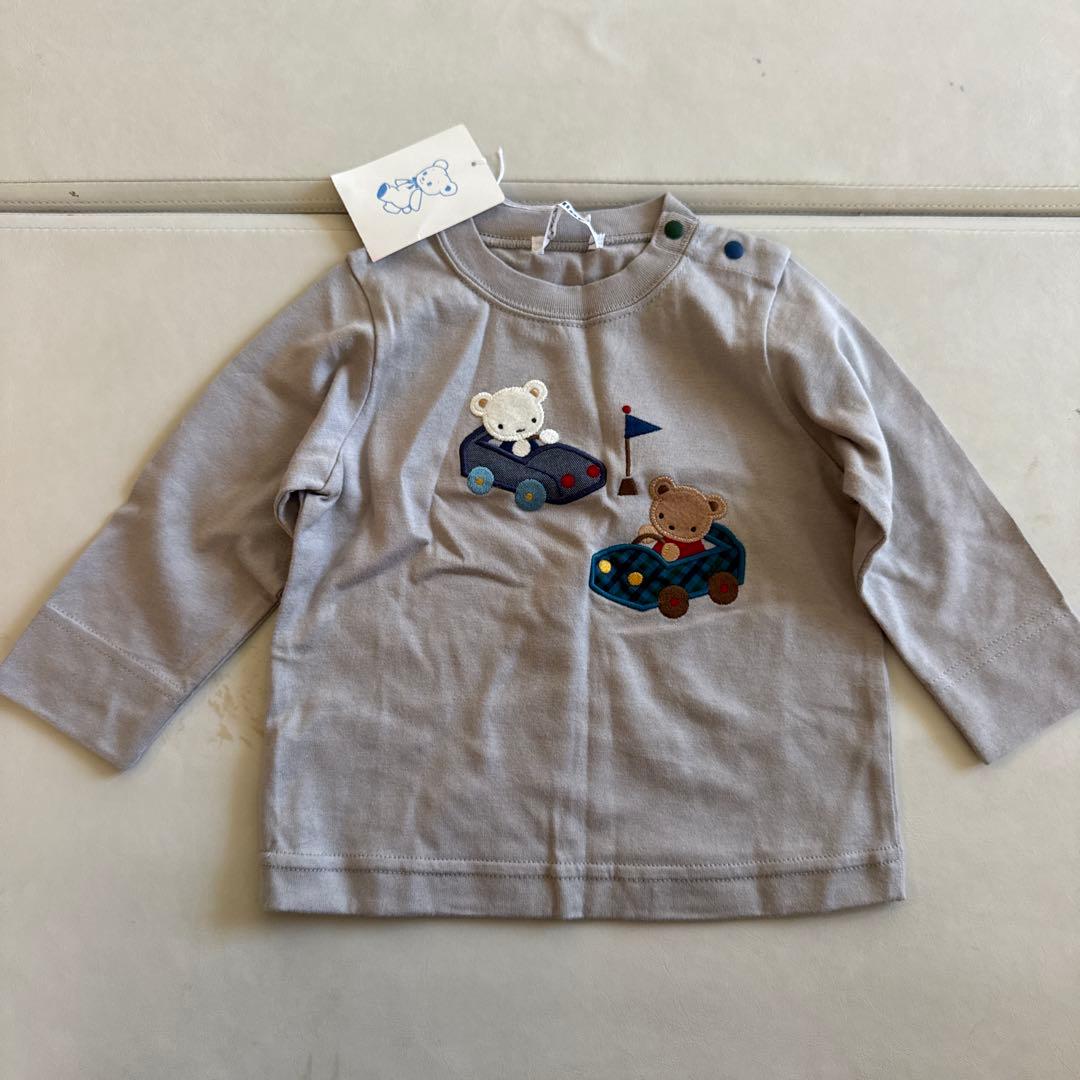 クマと車の刺繍 カットソー 80サイズ グレー